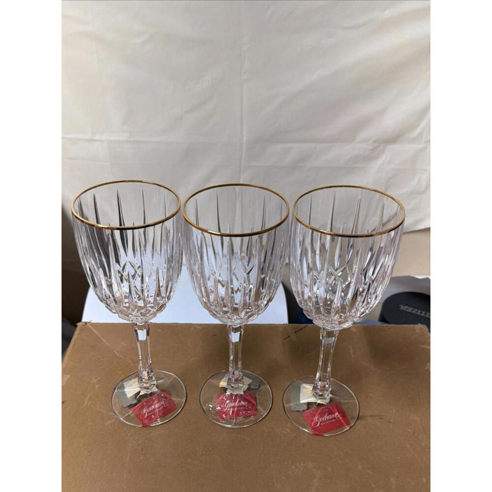 Set of 3‎ Gorham Crystal Wine Glasses with Gold Rim – New with Tags - Picture 7 of 11